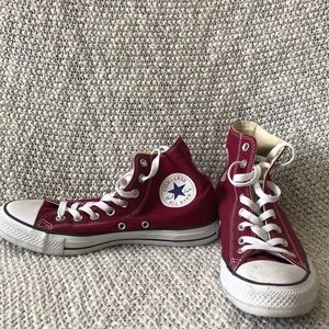 Maroon high top converse